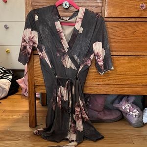 Mid sleeve floral wrap dress